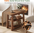 27.55 Inches Solid Wood End Table Set of 2, Rustic Nightstand with Open Storage Shelves, 3-Tier Narrow Sofa Side Table for Living Room, Bedroom, Small Spaces