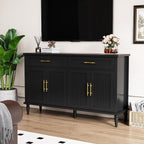 58 Inch Sideboard Buffet Cabinet with Storage, Fluted Buffet Storage Cabinet with 2 Drawers and 4 Doors, Modern Coffee Bar with Adjustable Shelves for Living Room, Kitchen (Black)