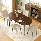 63" Oval Dining Table Set for 4, 5 Piece Modern Dining Table Set for Kitchen and Dining Room, Solid Wood Legs Dining Table with 4 PU Leather Dining Chairs（Walnut Table+4 Beige