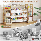 Kids Toy Storage Organizer with Bookshelf, Wooden Toy Shelf with 6 Open Shelves and 9 Removable Bins, Extended Base Sturdy Storage Cabinet for Playroom, Kids Room, Nursery Organization