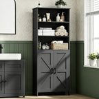 Homhedy 67" Tall Bathroom Storage Cabinet, Freestanding Farmhouse Cabinet with 2 Doors and Adjustable Shelf, Bathroom Organizers and Storage for Kitchen, Living Room, Laundry Room, Black