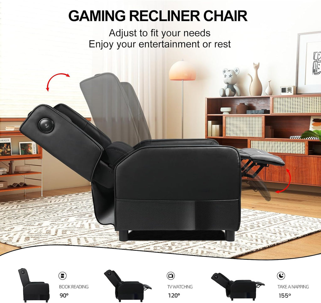 GTRACING Gaming Recliner Chair with Bluetooth Speakers Racing Style Single Gaming Sofa Modern Living Room Recliners Ergonomic Comfortable Massage Home Theater Seating, Black