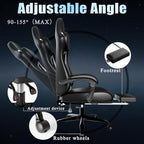Ergonomic Gaming Chair, Video Game Chair with Pocket Spring Cushion and Footrest, Height Adjustable Computer Chair with Swivel Seat and Headrest (White)