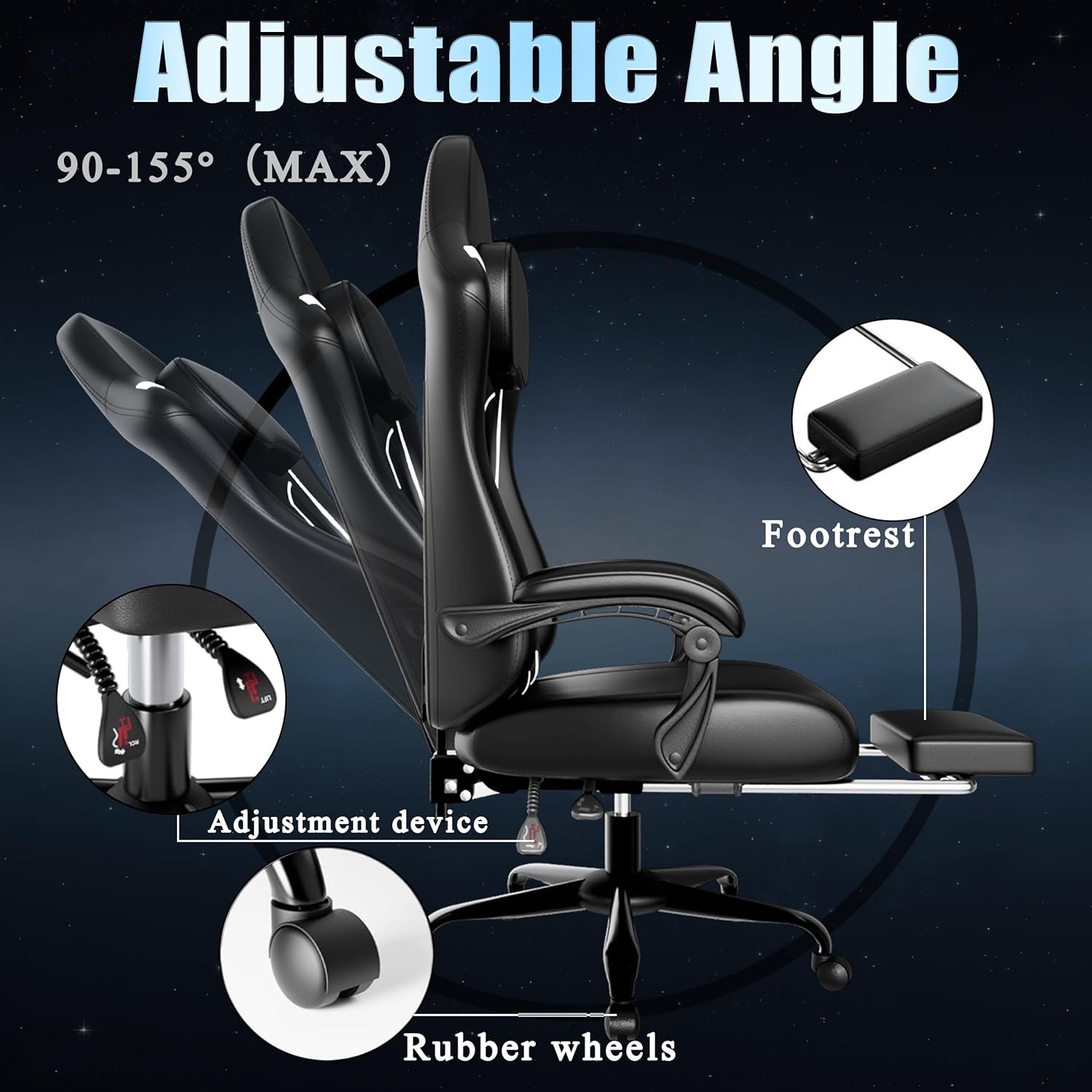 Ergonomic Gaming Chair, Video Game Chair with Pocket Spring Cushion and Footrest, Height Adjustable Computer Chair with Swivel Seat and Headrest (White)