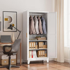 COFaR 71" Metal Wardrobe Closet with Adjustable Hanging Rod & 2 Shelves, Freestanding 2-in-1 Armoire Cabinet with Large Top/Bottom Storage, White Steel Closet Organizer