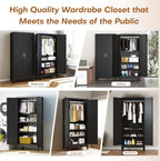 71" Armoire Wardrobe Closet, Metal Wardrobe Closet with Hanging Rod | Wardrobe Closet with Doors, Wardrobe Cabinet with Adjustable Shelves, Clothing Storage Cabinet for Bedroom, Office, Black