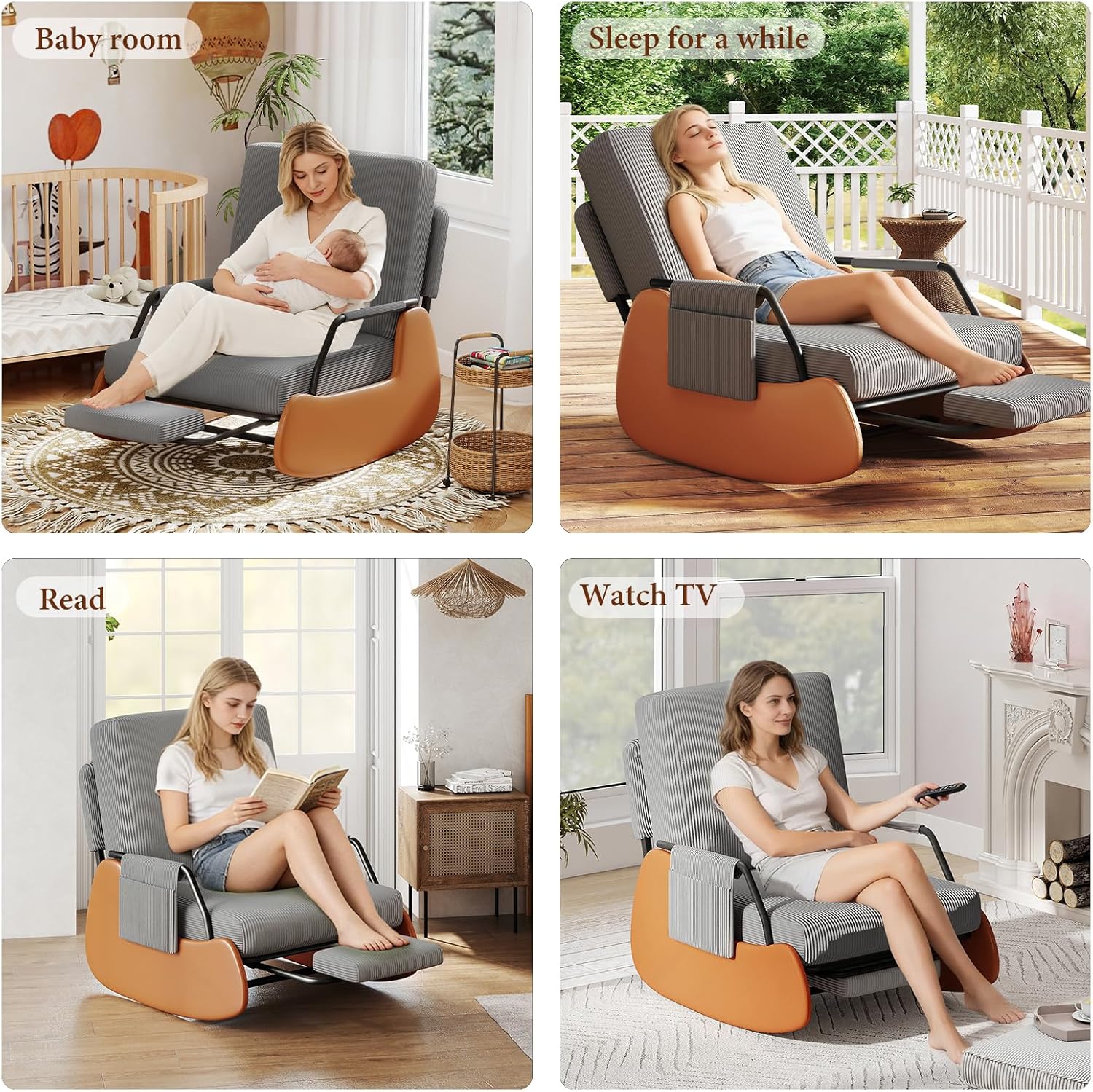 Furniliving Modern Glider Rocking Chair, Upholstered Nursery Glider Chair with Adjustable Recline & Retractable Footrest, Comfortable Lounge Chair for Mom Nursery Living Room Bedroom (Dark Grey)