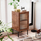 BVIUNTWO Set of 2 End Table, Farmhouse Sofa Table with Glass Door, Side Tables for Living Room, Bedroom, Brown