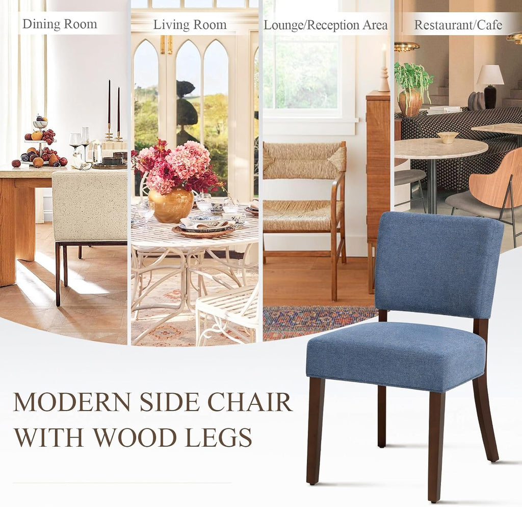 COLAMY Upholstered Dining Chairs Set of 2, Fabric Kitchen Chairs with Padded Seat & Back, Solid Wood Legs, Modern Simple Dining Room Chairs for Kitchen, Dining Room, Living Room, Blue
