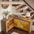 Tribesigns L-Shaped Console Table, 63" Sofa Table Behind Couch with 2-Tier Storage Shelves, Narrow Entryway Table, Couch Table for Living Room, Hallway, Foyer, Bedroom, Brown