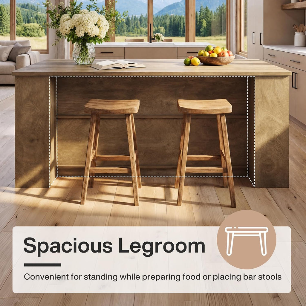 Tribesigns 71" Kitchen Island with Storage and Seating, Wooden Stationary Kitchen Bar, Large Island Table with Slatted Doors Cabinet & 6 Open Shelves, Farmhouse Style for Apartment & Home