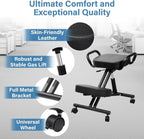 Ergonomic Kneeling Chair, Kneeling Chair with Locking Wheels, Adjustable Height Support Chairs, PU Computer Kneel Chairs for Living Room