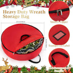 24 Inch RAINFLOW Christmas Wreath Storage Container - Heavy Duty Wreath Storage Bag With Handles Red Thickened Nonwoven Fabric Ideal For Household Organization Halloween Holiday Ornament Storage