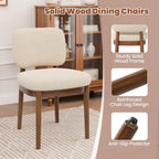 Wooden Dining Chairs Set of 2, Boucle Upholstered Kitchen Chairs with Solid Wood Legs, Mid Century Modern Dining Chairs, Farmhouse Side Chair with Hardwood Frame for Dining Room, Beige