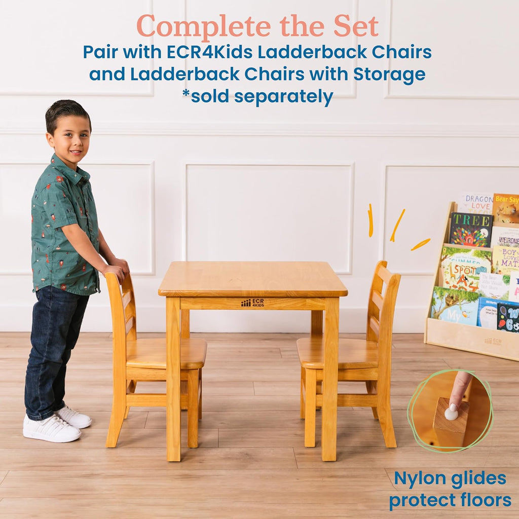 ECR4Kids 24in Square Hardwood Table with 22in Legs, Kids Furniture, Honey