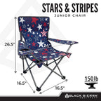 Black Sierra Kids Patriotic Camping Chair, Folding USA Flag Seat for Children, Supports 150 lbs, Portable Outdoor Chair with Carry Bag and Cupholder for Ages 3–10 for Beach, Sports, Travel, Backyard