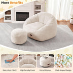 HABUTWAY Bean Bag Chair, Giant Bean Bag Chairs for Adults with Ottoman, Comfy Faux Fur Shell-Shaped Bean Bag Couch, Sofa Chair for Living Room, Bedroom, White