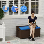 30×30×30inch Durable Premium Outdoor Wicker Storage Bench with Large Compartment Storage and Plush Blue Cushion, Easy to Maintain
