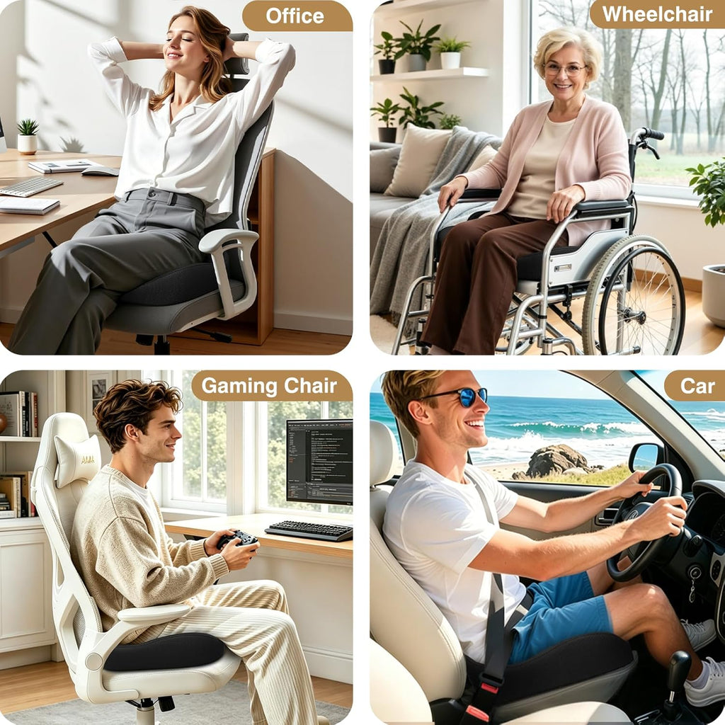 TushGuard Ergonomic Seat Cushion with Coccyx Cutout - 4-Zone Structure Office Chair Cushions for Tailbone Pressure Relief, Non-Slip Chair Pad with Washable Cover for Car, Office, Wheelchair, Black