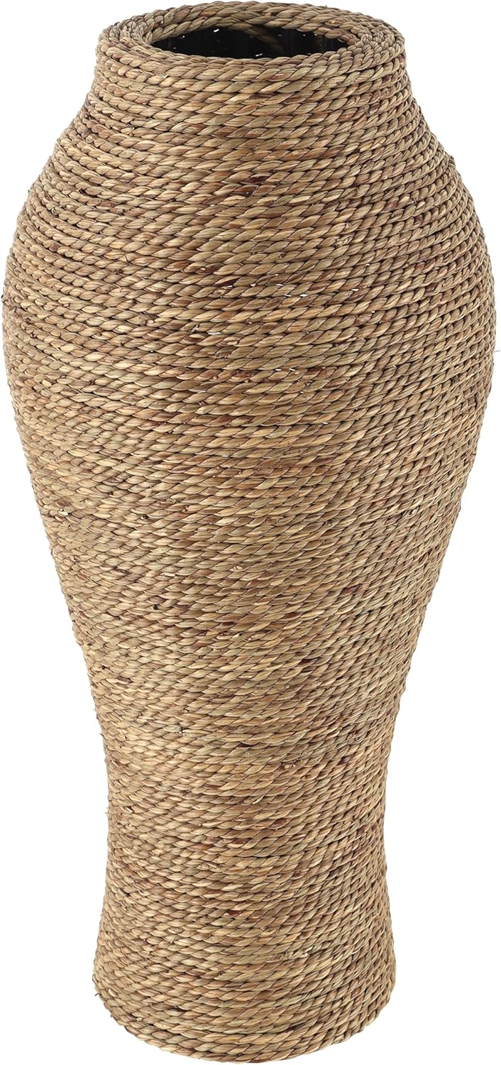 Deco 79 Seagrass Handmade Decorative Vase Tall Wrapped Centerpiece Vase, Vase for Home Decoration 11" x 11" x 24", Brown