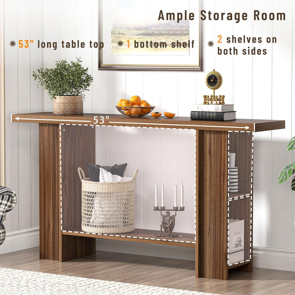 FOLUBAN Entryway Table, Modern Wood Console Table with Bottom & Side Storage Shelves, 2 Tier Sofa Table Behind Couch for Living Room, Long Hallway Table for Home Decor, 53 Inch, Walnut