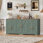 BOTLOG 71” Large Sideboard Buffet Cabinet with Storage, Farmhouse Kitchen Buffet Cabinet with Adjustable Shelves and 6 Barn Doors, Wood Coffee Wine Bar Console Table for Kitchen, Dining Room, Green
