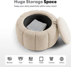 Tbfit Round Storage Ottoman - No Assembly Required, Storage & Sturdy Structure Multi-Functional Seat/Footrest for Living Room, Bedroom & Kids Room Soft Fabric for Family Home Use, White