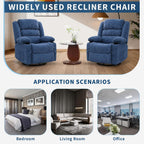 Rocking Recliner Chair for Adults Wide 360° Swivel Rocker Recliner with Cup Holder Nursery Glider with Upholstered Deep Seat Corduroy Comfy Single Sofa for Living Room Blue