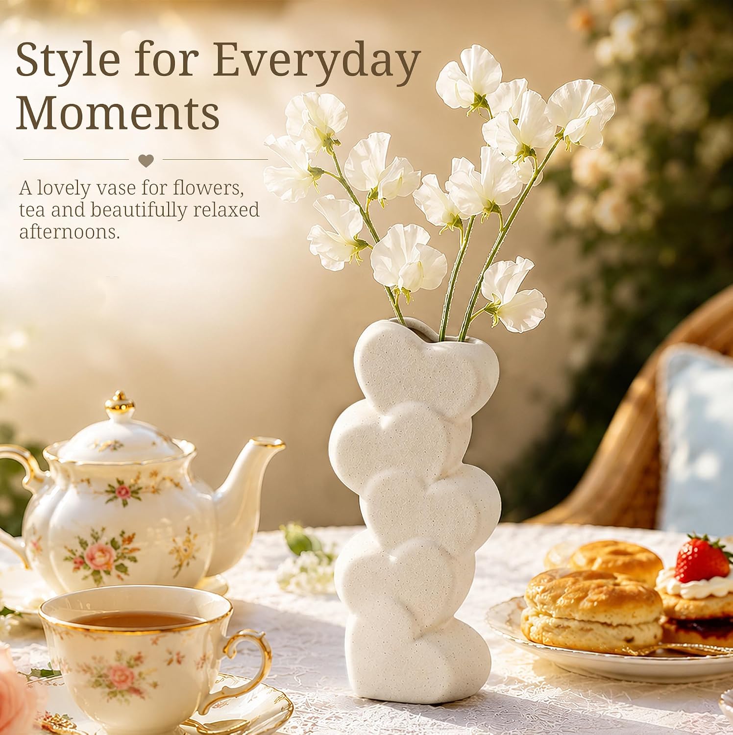 White Ceramic Flower Vases Table Decor Heart Shaped Vase Centerpiece | Nordic Heart Shaped Vases Minimalist Decorative Vase for Table Centerpiece Wedding Dining Living Room Office House Decoration