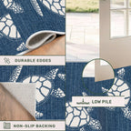 Navy Blue Sea Turtle Runner Rug 2x6, Coastal Nautical Ocean Theme, Washable Non-Slip Long Hallway Carpet Kitchen Mat Floor Area Rug for Laundry Room Entryway