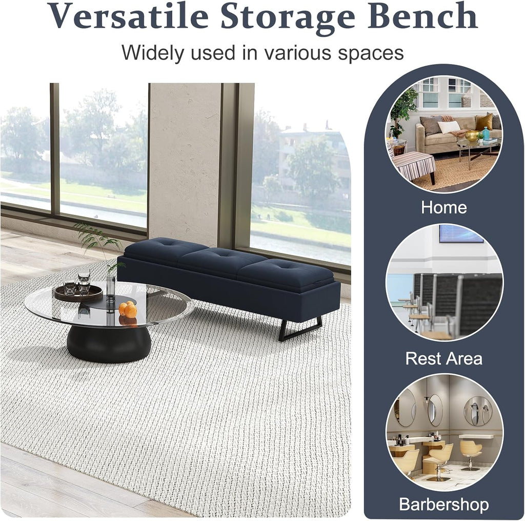 kinbor Waiting Room Chairs - Fabric Office Guest Chair, 3 Seats Upholstered Reception Bench Seating, Lobby Furniture for Salon and Shop, End of Bed Bench for Bedroom, Living Room, Hallway, Navy Blue