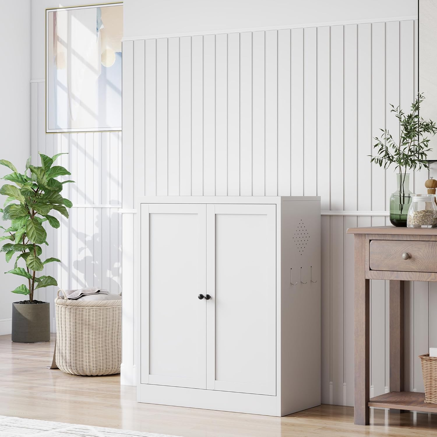 Kitchen Pantry Cabinet, 35" H Storage Cabinet with Doors and Adjustable Shelves, Metal Bathroom Cabinets, Utility Cabinets for Kitchen, Living Room, Garage, Assembly Required, White
