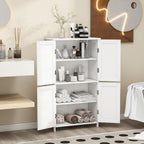Bathroom Storage Cabinet, Bathroom Floor Cabinet Freestanding Organizer with Adjustable Shelves for Bathroom Laundry Room,4 Doors, Black