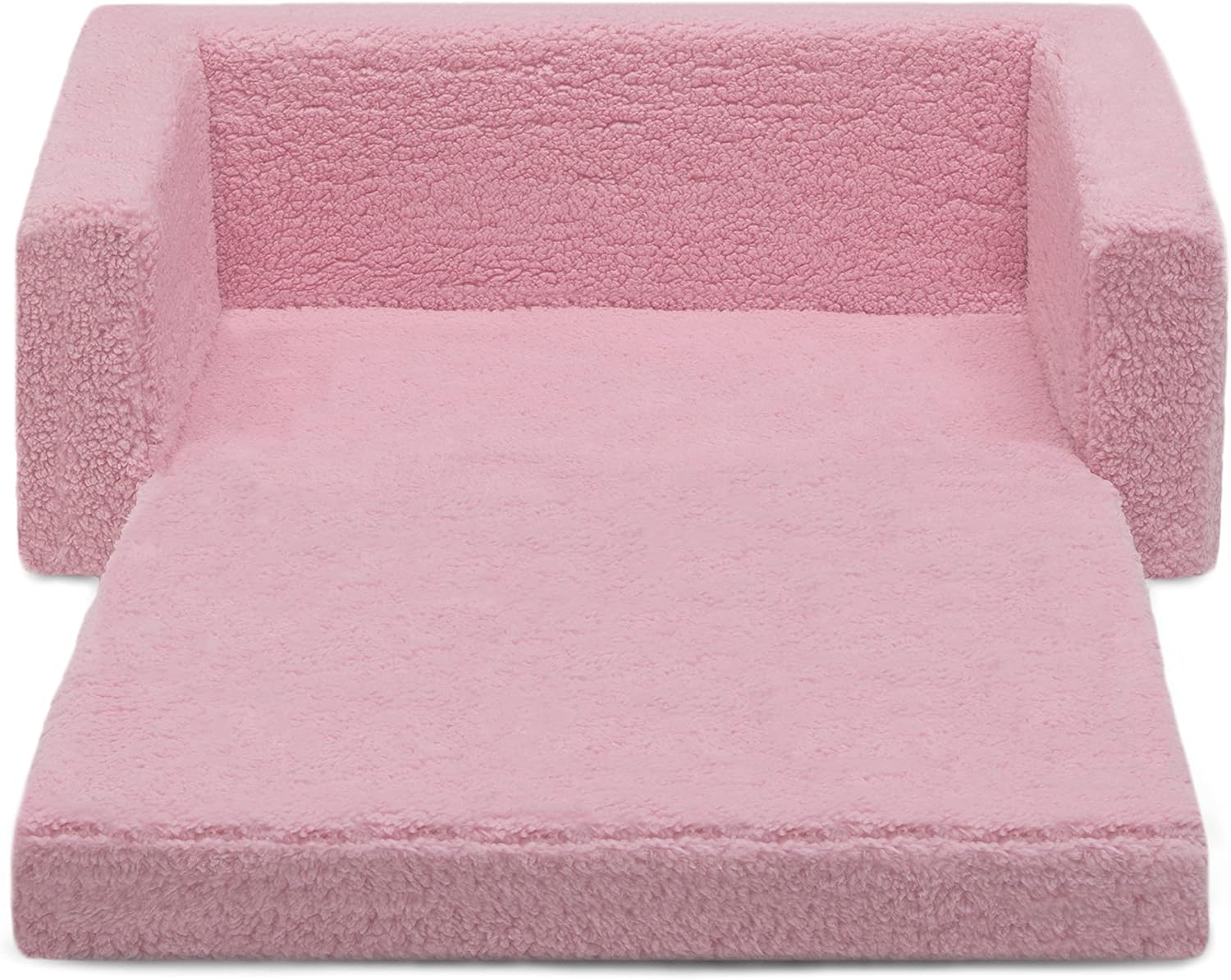 Delta Children Cozee Flip-Out Sherpa 2-in-1 Convertible Sofa to Lounger for Kids, Pink
