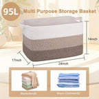 OIAHOMY Extra Large Blanket Basket, 95L Cotton Rope Woven Laundry Basket, Toy Bin for Baby Room, Container for Blanket Storage in Living Room, 24''×17''×14'', Gradient Brown