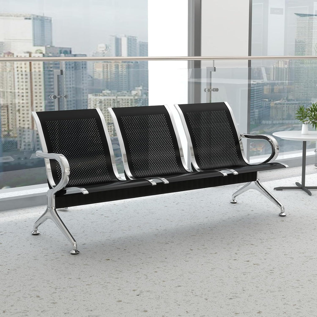KINTNESS 5 Seat Reception Chair Benches Office Chair Guest Heavy Duty Waiting Room Chairs with Arms for Lobby, Office, Bank, Hospital Bench, Black