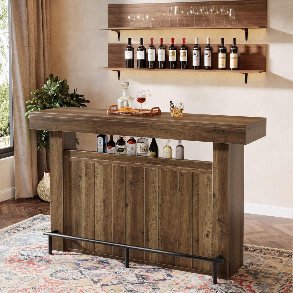 Tribesigns 63" Bar Table, 4-Tier Counter Height Pub Table with Footrest and Storage Shelves, Modern Home Bar Unit, Coffee Bar Cabinet Liquor Furniture for Kitchen, Bistro, Basement