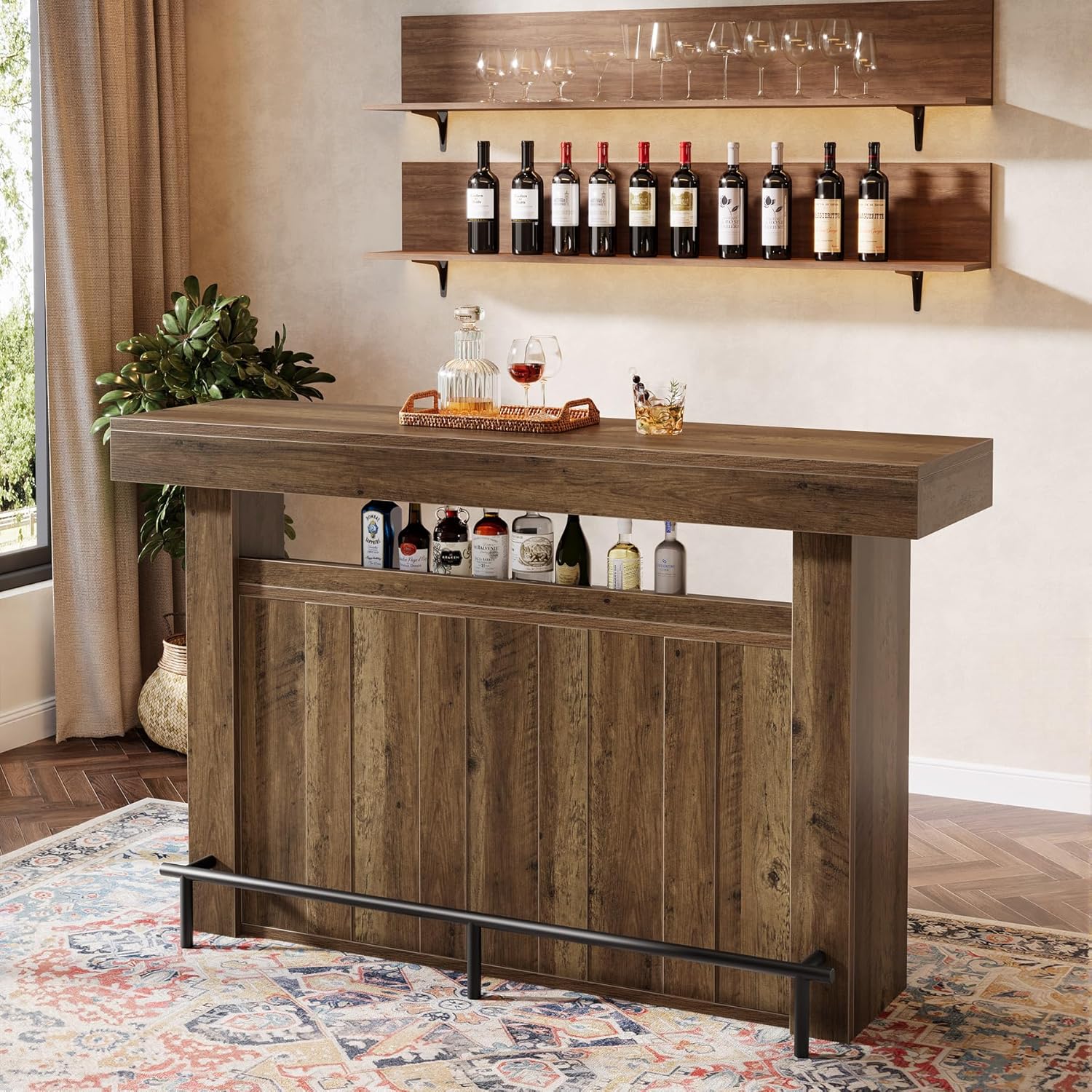Tribesigns 63" Bar Table, 4-Tier Counter Height Pub Table with Footrest and Storage Shelves, Modern Home Bar Unit, Coffee Bar Cabinet Liquor Furniture for Kitchen, Bistro, Basement