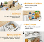 Yaheetech Kitchen Island with Drop-Leaf Breakfast Bar, 53" Width Kitchen Cart on 5 Universal Wheels with Rubberwood Top, Storage Cabinet, 3 Drawers, and Spice Rack for Dining Room, White