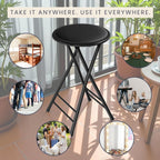 Lavish Home Backless Folding Stool with 225lb Capacity for Kitchen or Rec Room - Portable Indoor Counter Bar Stools (24-Inch, Black)