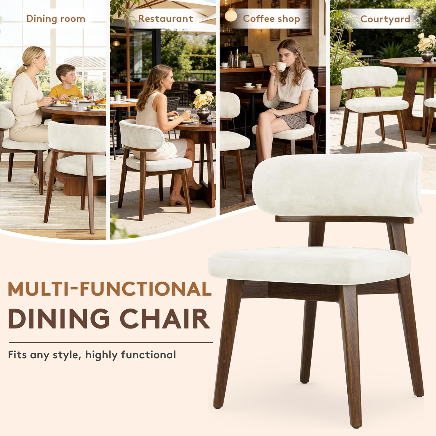 Dining Chairs Set of 4, Modern Upholstered Dining Chairs, Wooden Kitchen Chairs for Dining Room with Ergonomic Curved Backrest