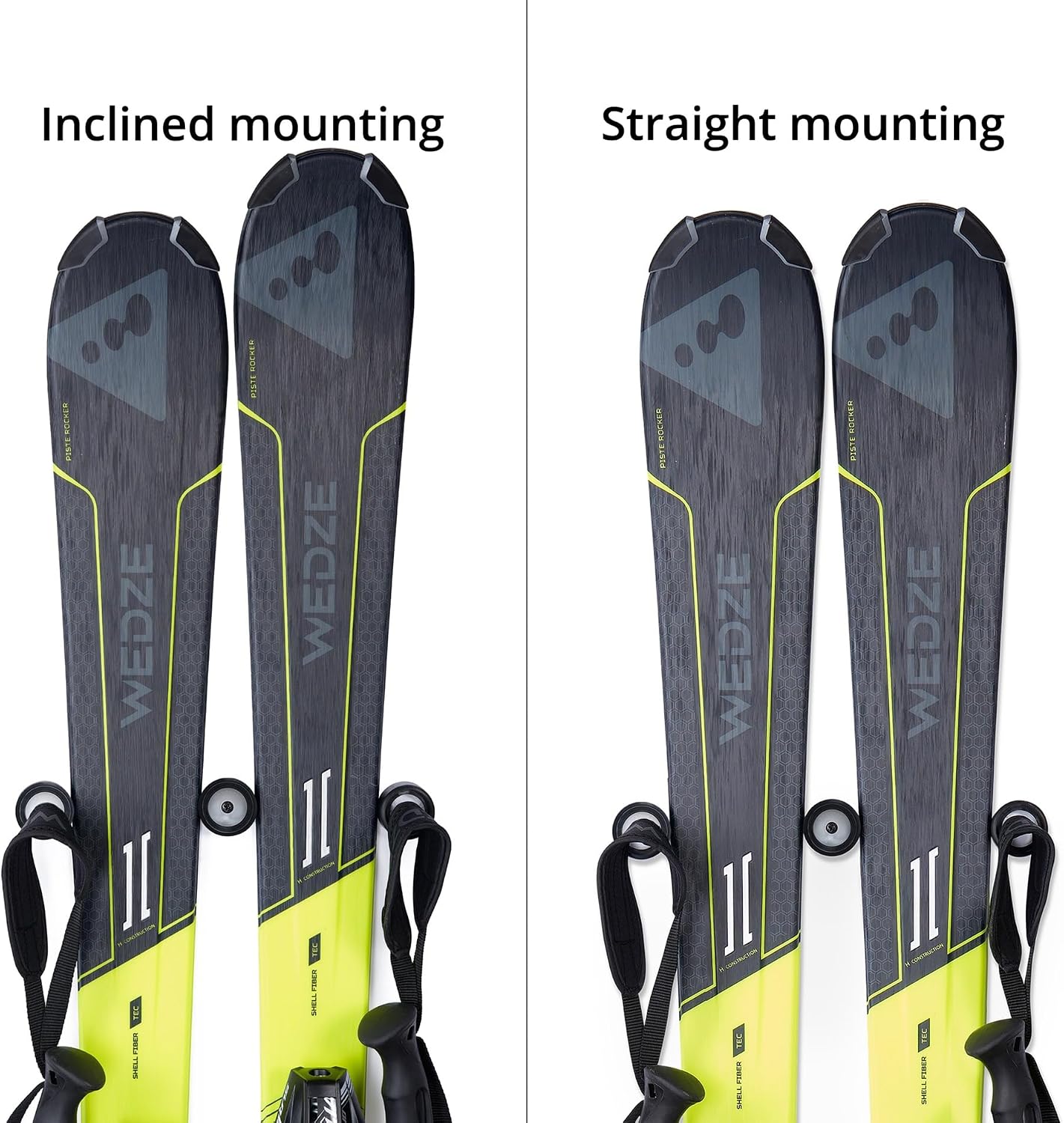 Arkorus Ski Wall Mount Hanger – Edge-Safe Skis Storage, Modern Floating Vertical Rack, Clip Hook Gravity Grip Holder to Securely Store, Hang & Display for Skiing, Gear Organizer