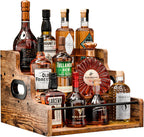 KLM Liquor Bottle Display Shelf, Coffee Syrup Rack Organizer, 3 Step Countertop Liquor Wine Rack, mini bar,liquor cabinet, Home Retro Bar Shelf Stand for Liquor Whiskey, Spirits