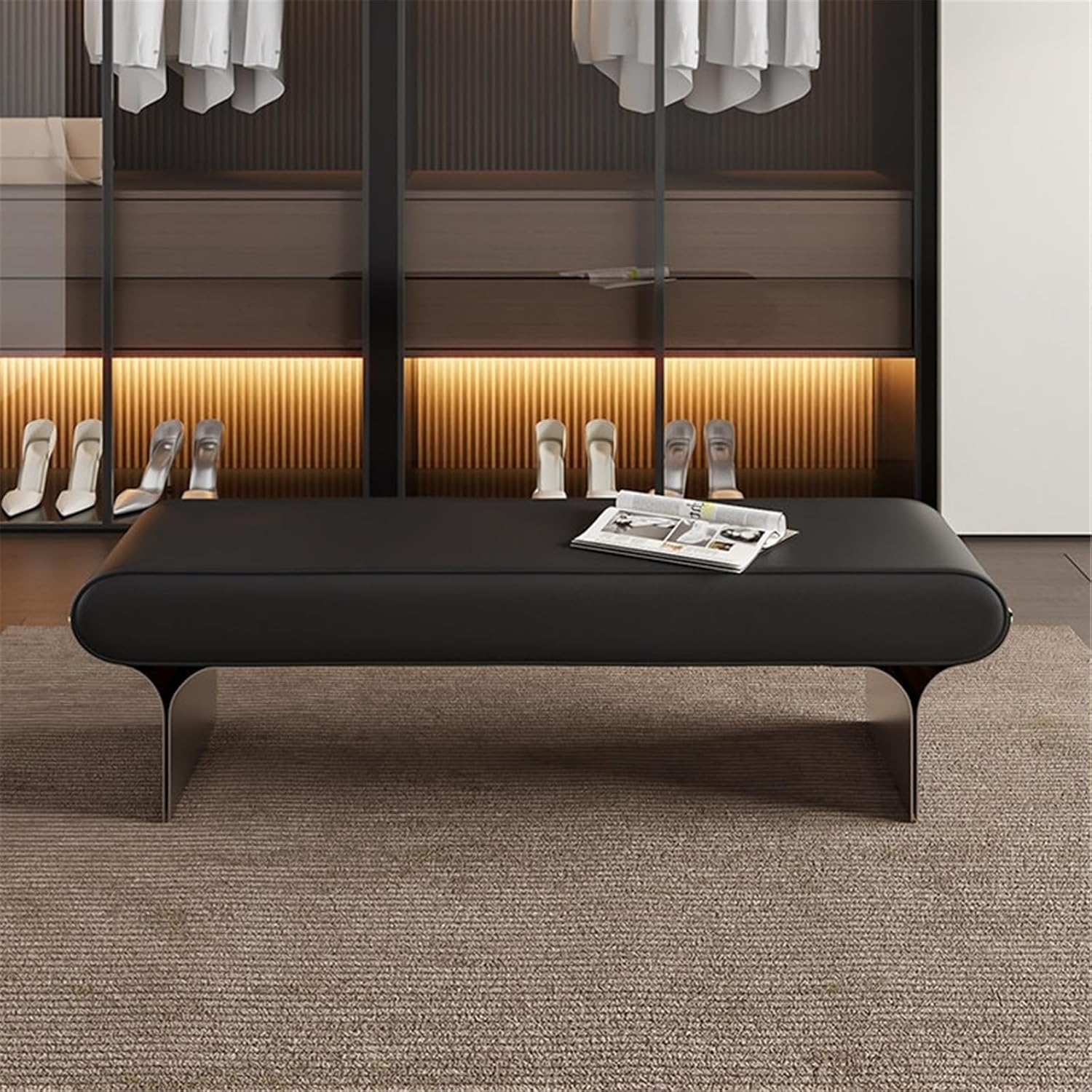 Modern Wooden Bench at The Foot of The Bed Long Beside The Suitable for Bedroom and Walk-in Closet Entryway(Medium)