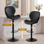 GRUSIGN Bar Stools Set of 2, Modern Swivel Adjustable Bar Chairs, Faux Leather Upholstered Counter Height Bar Stools with Backrest, Comfort Barstools for Kitchen Island, Home Bar, Black
