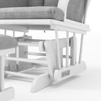 Child Craft Cozy Glider Rocker and Ottoman Set, Smooth Quiet Gliding Motion, Padded Cushion with Convenient Storage Pockets, Solid Wood Base & Frame (Matte White with Light Gray Cushion)
