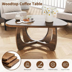 Coffee Table for Living Room - Mid Century Modern Coffee Tables with Triangle Top, Unique Small Round Coffee Table, Wood Oval Tea Table with Solid Legs for Bedroom, 35.8"x 22.5" x 16.2" Walnut