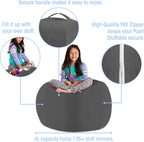 Posh Stuffable Kids Stuffed Animal Storage Bean Bag Chair Cover - Childrens Toy Organizer, X-Large 48" - Heather Gray