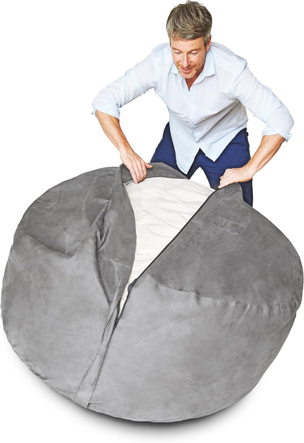 Lumaland Luxurious 3ft Medium Bean Bag Chair with Microsuede Cover - Soft, Foam Filling, Washable Bean Bag Sofa for Adults, Teenagers, Kids, Pets - Sack Chair for Living Room, Bedroom - Dark Grey