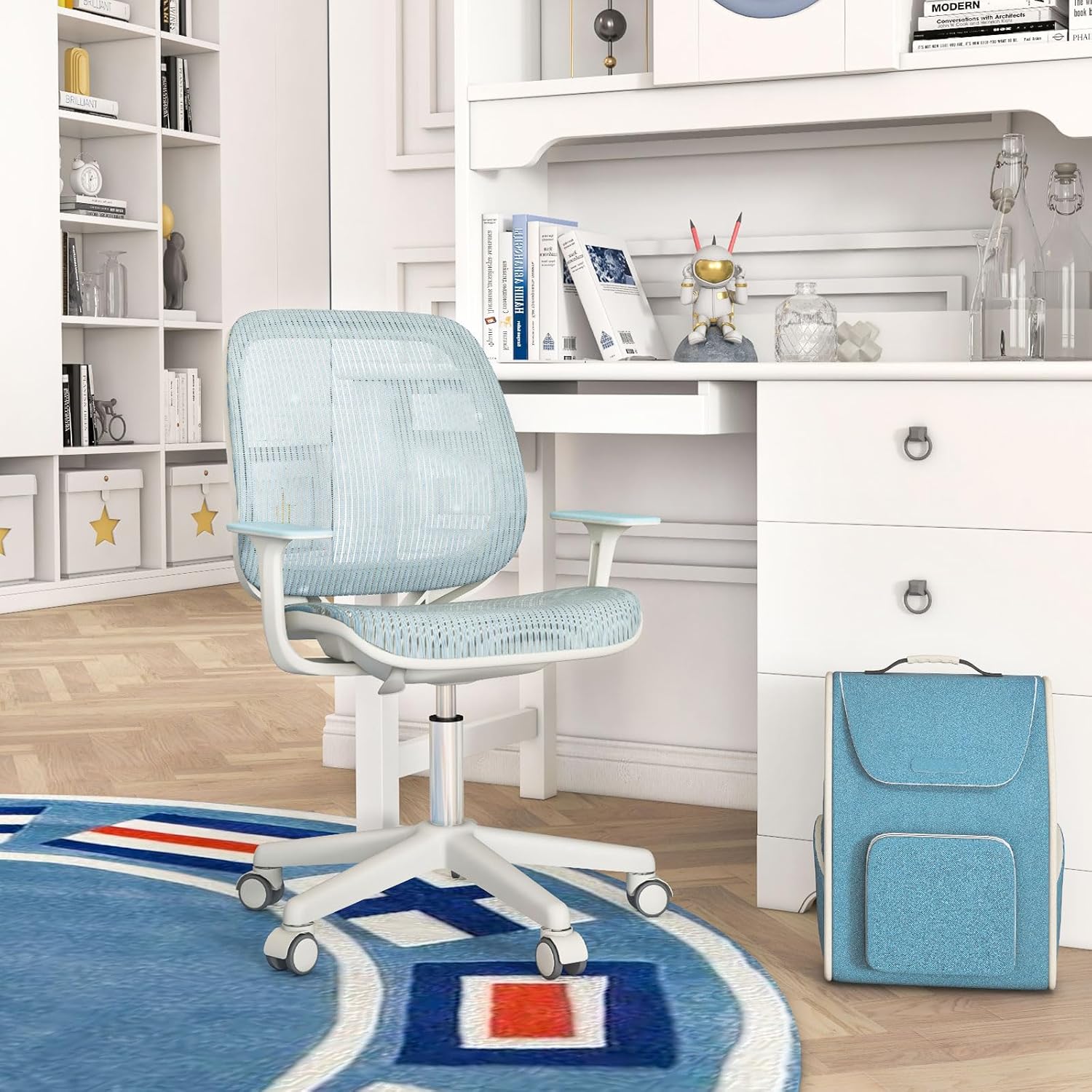 Costzon Kids Desk Chair, Height Adjustable Children Study Computer Chair with Armrests, Sit-Brake Casters, Swivel Mesh Task Chair for Boys Girls Teens Students, Kids Chair for Home, Office, School